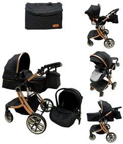 Carucior 3 in 1 cu landou transformabil in parte sport si scoica auto 0-36 luni, Negru- CPC-53-negru