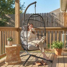 Outsunny Scaun suspendat tip ou cu suport Coș Pliabil Pernă Tetieră Înălțime Reglabilă și Frânghie Capacitate 120 kg Gri deschis | Aosom Romania