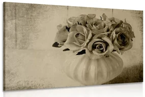 Tablou trandafiri în vază în design sepia