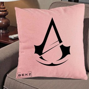 Perna Personalizata Assassin's Creed Minimalist, 40x40 cm, Roz, Husa Detasabila, Perna Inclusa, BEKZ®
