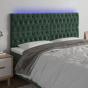 3122829 vidaXL Tăblie de pat cu LED, verde închis, 200x7x118/128 cm, catifea