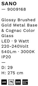 Lustra moderna cu 3 pendule LED, Metal, Sticla, Cognac, SANO