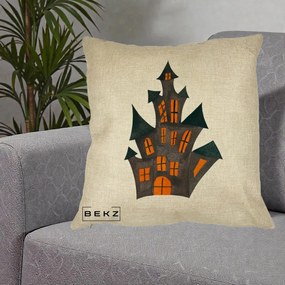 Perna Decorativa Halloween Casa Bantuita Minimalista, 40x40 cm, Crem, Husa Detasabila, Perna Inclusa, BEKZ®