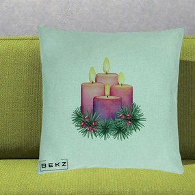 Perna Decorativa Lumanari Advent Roz-Violet, 40x40 cm, Verde Menta, Husa Detasabila, Perna Inclusa, BEKZ®