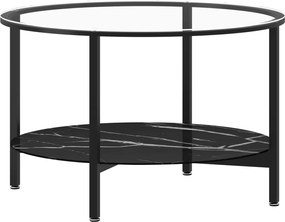 vidaXL Masă de ceai,negru și marmură neagră,70 cm sticlă securizată