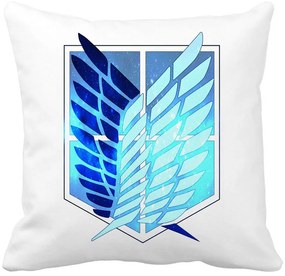 Perna Decorativa cu Attack on Titan Symbol, 40x40 cm, Alba, Mata, Husa Detasabila, Burduf