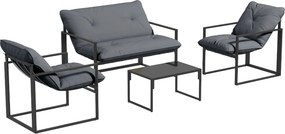 Outsunny Set Mobilier de Exterior cu Măsuță din Sticlă, Canapea, 2 Fotolii și Perne, Gri | Aosom Romania