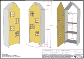 Dulap pentru copii Casami Bruges alb cu ușă galbenă – cu rafturi și cuier – Vipack