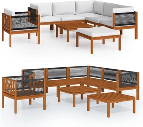 vidaXL Set fotoliu de grădină cu 8 piese, lemn de acacia crem și frânghie