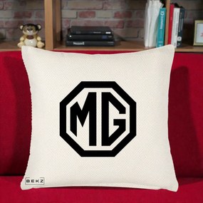 Perna Personalizata cu emblema MG, 40x40 cm, Crem Reliefat, Husa Detasabila, Perna Inclusa, BEKZ®