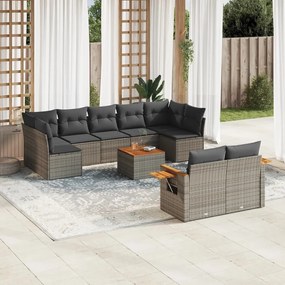 3227138 vidaXL Set mobilier de grădină cu perne, 10 piese, gri, poliratan