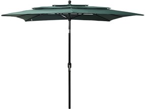 vidaXL Umbrelă de soare 3 niveluri, stâlp aluminiu, verde, 2,5x2,5 m