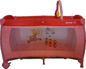 Patut Pliant NOVOKIDS™ Baby C, 120X60 cm, transforabil in Tarc Copii, 2 Niveluri, Masa infasat detasabila, jucarii din plus, geanta transport, Corai