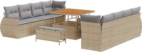vidaXL Set de canapele pentru grădină cu pernă 11 pcs Bej poliratan