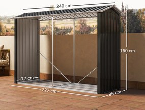 Outsunny Suport de Lemne cu Structură din Oțel Galvanizat 240x86x160cm Negru | Aosom Romania