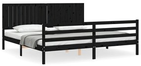 3194790 vidaXL Cadru pat cu tăblie 200x200 cm, negru, lemn masiv