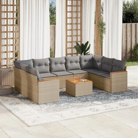 vidaXL Set canapele de grădină, 10 piese, cu perne, bej, poliratan