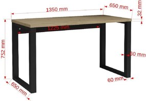 Birou MARO – 135x65x75.2 cm – Stejar Artisan / Negru