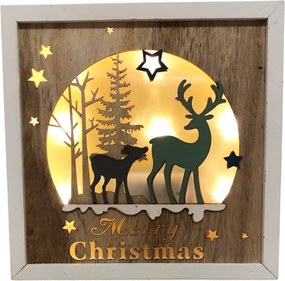 Tablou Decorativ cu LED MERRY CHRISTMAS ,   Scena de Iarna cu Reni, 21cm