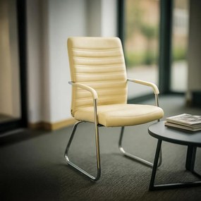 Scaun vizitator crem OFF 833 din piele ecologică și cadru cromat cu brațe