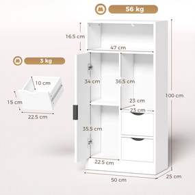 HOMCOM Dulap Baie Îngust cu 2 Sertare și Rafturi Reglabile pentru Bucătărie, Living, Hol, Alb | Aosom Romania