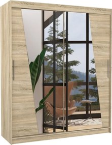 Dulap cu usi glisante si oglinda 180x200 cm, Preto, ADRK Furniture (Culoare: Negru)