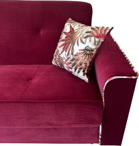Canapea VERA extensibila, 3 locuri, lada de depozitare, catifea rosu bordo, 225x90x90 Rosu Bordo, Catifea