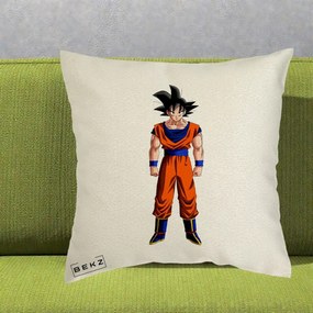 Perna Personalizata Dragon Ball Goku Complet in Gi Portocaliu, 40x40 cm, Ecru, Husa Detasabila, Perna Inclusa, BEKZ®