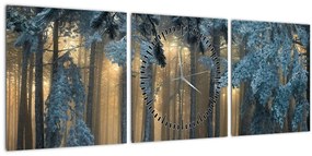Tablou cu pădure înzăpezită (cu ceas) (90x30 cm)