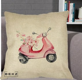 Perna Decorativa Scuter Roz cu Flori Acuarela, 40x40 cm, Crem, Husa Detasabila, Perna Inclusa, BEKZ®