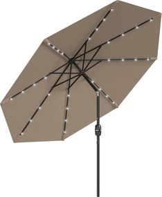 Umbrelă de grădină Ø265 cm cu 32 LED-uri solare, manivelă și tijă din oțel pentru patio terasă Outsunny, kaki | Aosom Romania