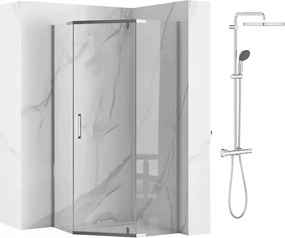 Pachet cabina de dus Rea Axin crom 90x90 si coloana de dus cu baterie termostatata Grohe Vitalio Start Cube 250 crom lucios