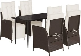 vidaXL Set mobilier de grădină, 5 piese, cu perne, maro, poliratan