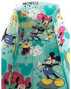 Set lenjerie pentru bebelusi cu aparatori laterale, Minnie &amp; Mickey Mouse, bumbac 100%