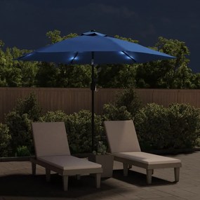 Umbrela de soare exterior, LED-uri si stalp otel, azur, 300 cm Azur