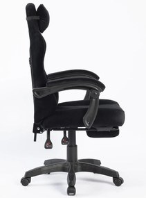 RESIGILAT- Scaun gaming, masaj în perna lombară, suport picioare, negru, catifea