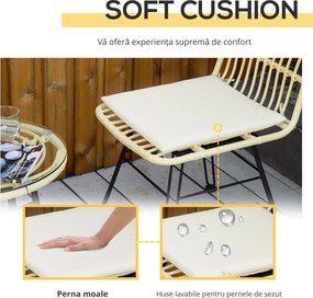 Outsunny Set Mobilier Grădină 3 Piese din Ratan, Salon Exterior cu Măsuță de Cafea și Scaune, Perfect pentru Patio, Bej | Aosom Romania