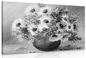 Tablou pictură în ulei florilor de vară în design alb-negru