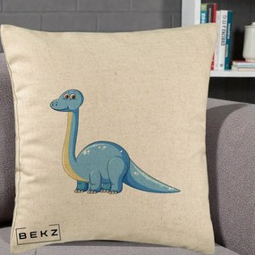 Perna Personalizata Brontosaur Albastru, 40x40 cm, Bej, Husa Detasabila, Perna Inclusa, BEKZ®