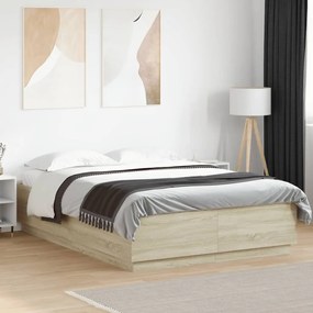 vidaXL Cadru de pat, stejar sonoma, 160x200 cm, lemn prelucrat