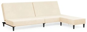 3080499 vidaXL Canapea extensibilă cu taburet, 2 locuri, crem, catifea