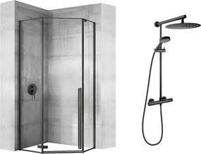 Pachet cabina de dus Rea Diamond negru 90x90 si coloana de dus FDesign Anima Quadro negru