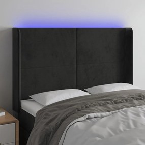 vidaXL Tăblie de pat cu LED, negru, 147x16x118/128 cm, catifea