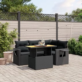 3271734 vidaXL Set mobilier de grădină cu perne, 5 piese, negru, poliratan