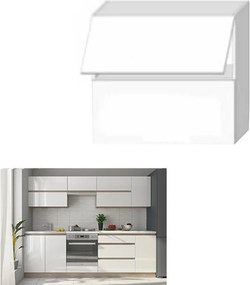 Dulap superior cu 2 uşi orizontale, alb super luciu HG, LINE ALB G80