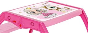 Masuta copii din plastic aditivat cu doua bancute Novokids™ Study Table, dimensiuni 95X78X49 cm, Suprafata lucioasa, Model Printesa cu Unicorn, Roz
