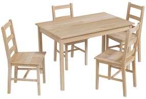 HOMCOM Set de masă 5 piese, masă cu scaune, lemn masiv, 118 cm x 73 cm x 75 cm, natur | Aosom Romania