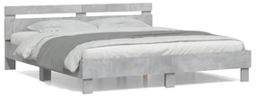 3207409 vidaXL Cadru de pat cu tăblie gri beton 160x200 cm lemn prelucrat