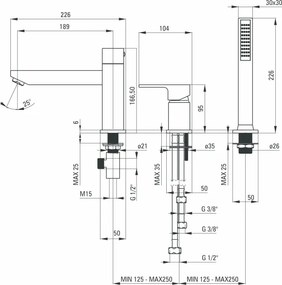 Anemon Black baterie de cada cu montaj pe cada cu 3 orificii finisaj negru BBZN13M