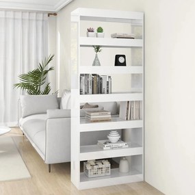 vidaXL Bibliotecă/Separator cameră, alb extralucios, 80x30x198cm, lemn